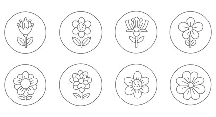 Six Decorative Outline Floral Designs in Oval Frames