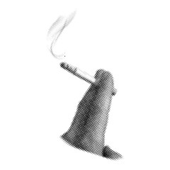 Fingers holding cigarette in retro halftone style