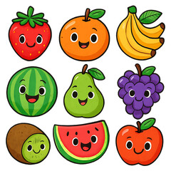 Fototapeta premium Colorful Cartoon Fruits Isolated on Black Background
