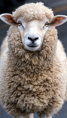 Obraz premium Charming curly coated sheep face starring in portrait over dark toned background with cute features