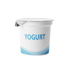 A white yogurt container with a blue wave design and the word 'YOGURT' printed on the front. The background is transparent, highlighting the product.
