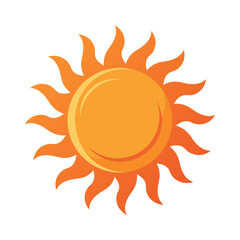 Stylized graphic of a shining sun with fiery rays. A vibrant cartoon vector icon representing heat, daylight, and sunny weather.