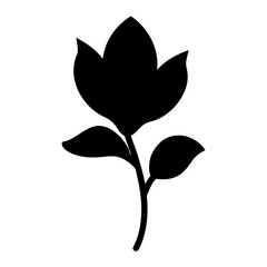 Elegant silhouette of a floral blossom with prominent stem and two leaves