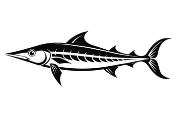 Obraz premium Silhouette shows sharptoothed barracuda with spiny fins and tail over a white background