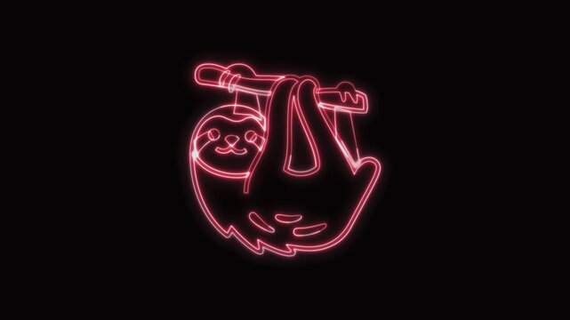 Sloth Icon Neon Seamless Loop 4K with Black Background Animated Promotional Typography for Video Editing
