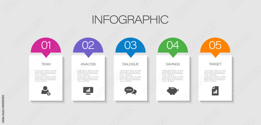 Poster modern infographic design. five steps or processes, infographic layout for presentation slides.
