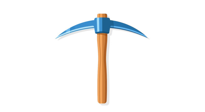 Illustration of a blue pickaxe with wooden handle for mining, construction or tool theme
