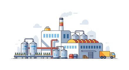 Obraz premium Illustrative depiction of a modern beverage factory production line system