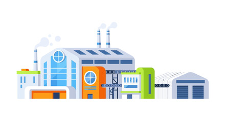 Obraz premium Modern Industrial Factory Flat Vector Illustration on Isolated Background