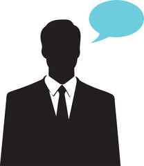Silhouette of a Man in Formal Suit with Chat Bubble