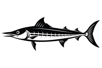 Fototapeta premium Elegant monochrome marlin showcases unique body markings against a clean white backdrop