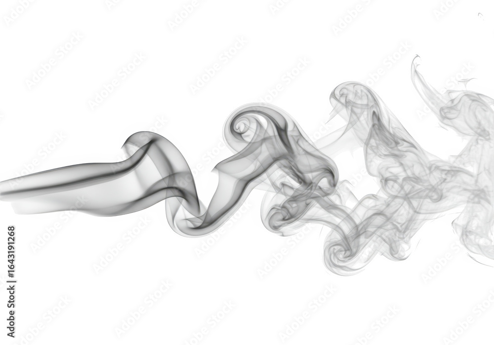 Poster abstract grey smoke swirling and curling in elegant patterns, isolated on a transparent background