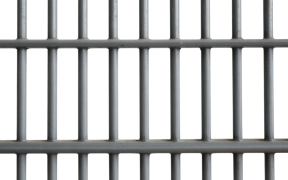 Prison bars backdrop with isolated metal jail cell frame for concepts of confinement and restriction