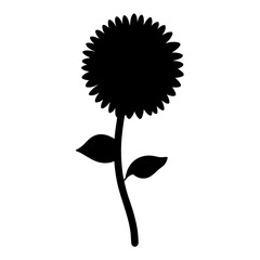 Elegant Black Silhouette of a Flower with Textured Head and Two Leaves