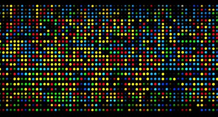 Abstract display of colorful dots forming a repeating pattern on a dark background