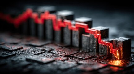 Dark, ominous market decline.  Red downtrending charts on dark blocks.  Fiery glow