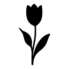 Elegant silhouette of a stylized tulip flower with stem and leaves
