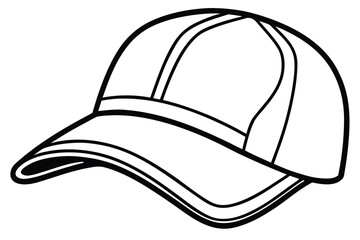 Outlined baseball cap shows simple shape and a black bold border on white backdrop