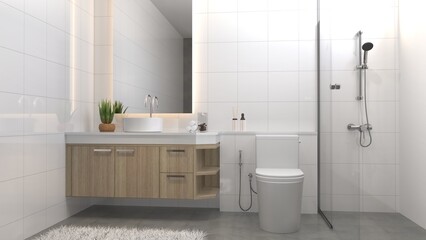 Modern bathroom with warm wood tones