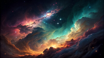 Fototapeta premium Vibrant cosmic nebula with starry expanse and swirling colors