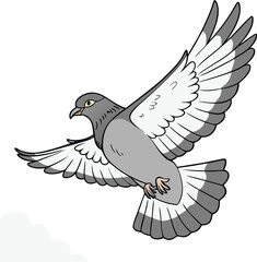A vector illustration of a peaceful dove in flight with outstretched wings, symbolizing freedom and love