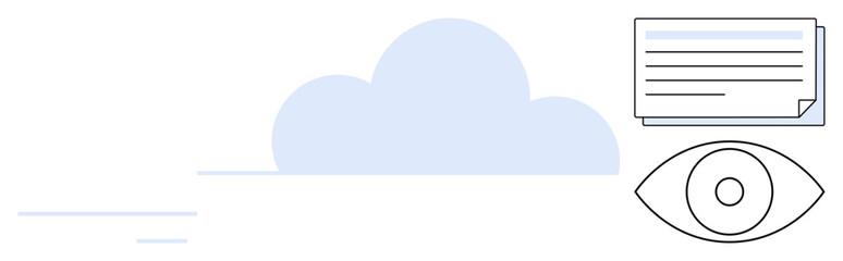 Cloud graphic with document and eye icons representing data storage, file accessibility, and visibility. Ideal for technology, data security, file sharing, cloud computing, information management