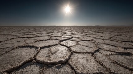 Cracked Salt Flats Under Bright Sun, Scenic Background, for Climate/Geo Concepts
