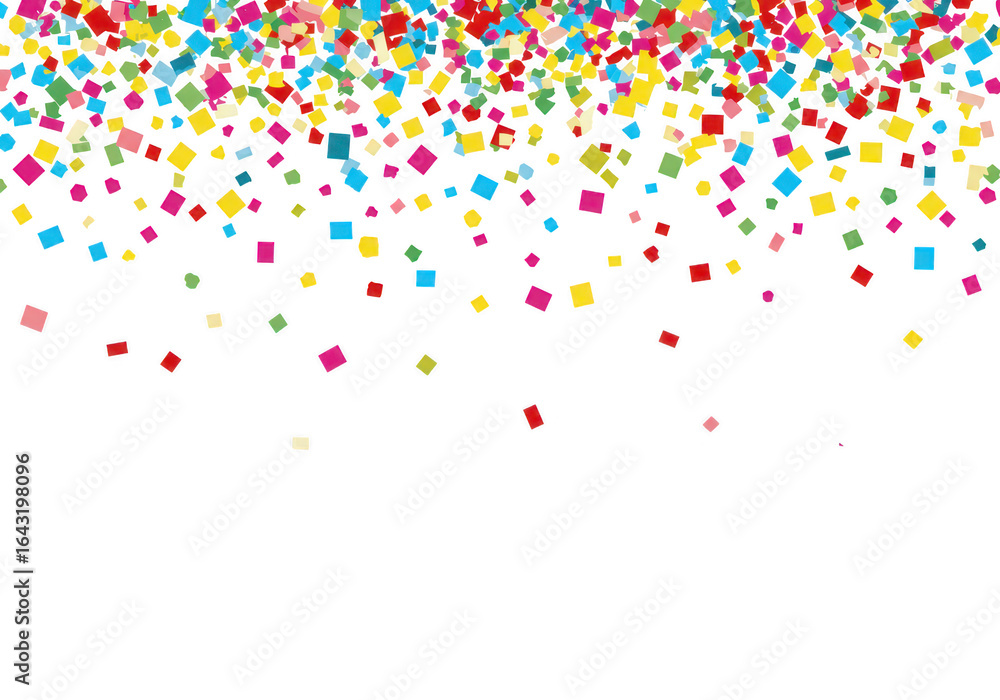 Aufkleber a vibrant cascade of colorful square confetti falling against a transparent background, creating a f