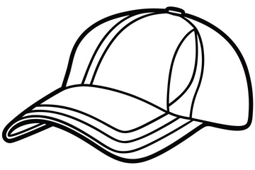 Outline of a baseball cap displayed in black and white shows its construction
