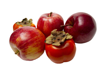 Apples and persimmons on a transparent background.