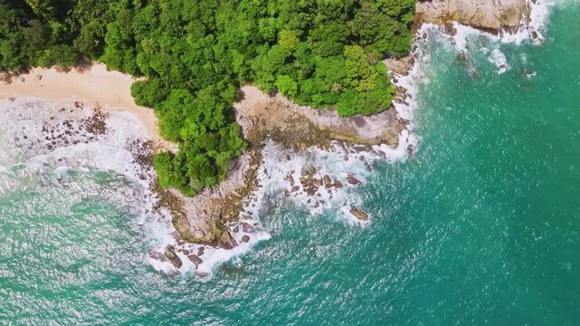 Amazing sea waves crashing on rocks seascape, Aerial view drone 4k High quality of ocean sea waves background,High angle view nature background