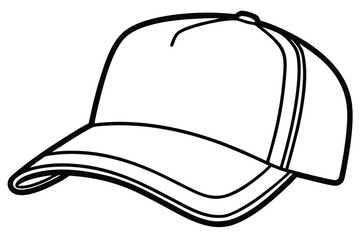 Simple line art shows a baseball cap with clear design features on white