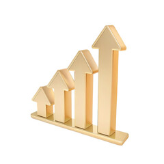 Golden Growing bar graphs and arrow - Financial analysis, business finance concept
