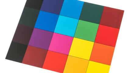 A collection of colorful squares arranged in a grid pattern, isolated on transparent background
