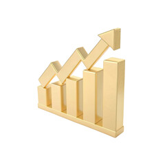 Golden Growing bar graphs and arrow - Financial analysis, business finance concept
