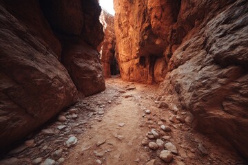 Rocky canyon path, warm sunlight