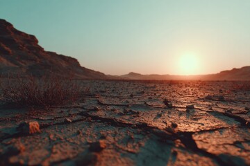 Dried desert landscape at sunset