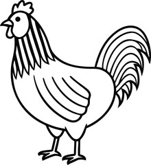 A charming cartoon drawing of a family of poultry, including a rooster, hen, and chick, on a farm