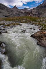 Lombardy, Italy, Europe: path to the Fellaria glacier in Valmalenco, Sondrio: ice cliff, rock face...