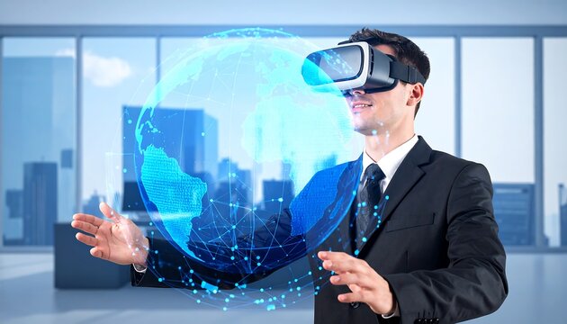 Businessman vr earth experience