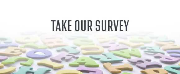 take our survey sign on white background