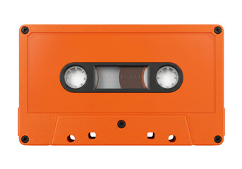 Obraz premium Bright orange vintage audio cassette tape isolated on transparent background