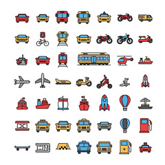 Obraz premium Colorful transportation icons for travel, business, and design projects, versatile and modern