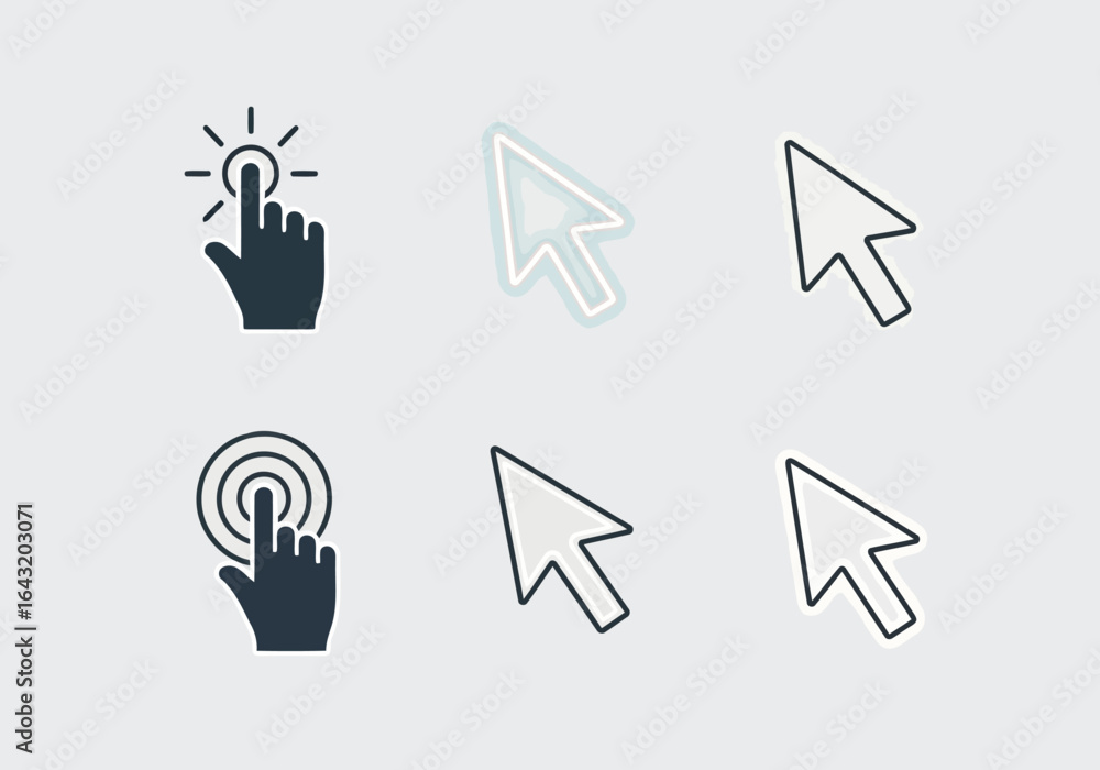 Fototapete collection of computer mouse pointers and hand cursor icons representing digital selection and navig