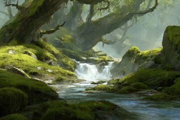 Lush forest stream scene