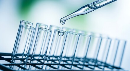 Scientist adds liquid to test tubes with pipette in laboratory