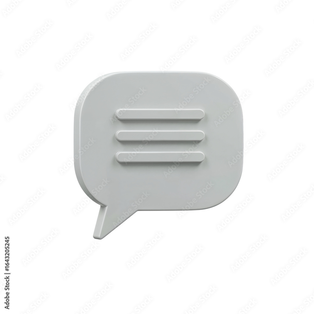 Aufkleber simple 3d rendered light gray chat bubble icon with three horizontal lines inside isolated on transp