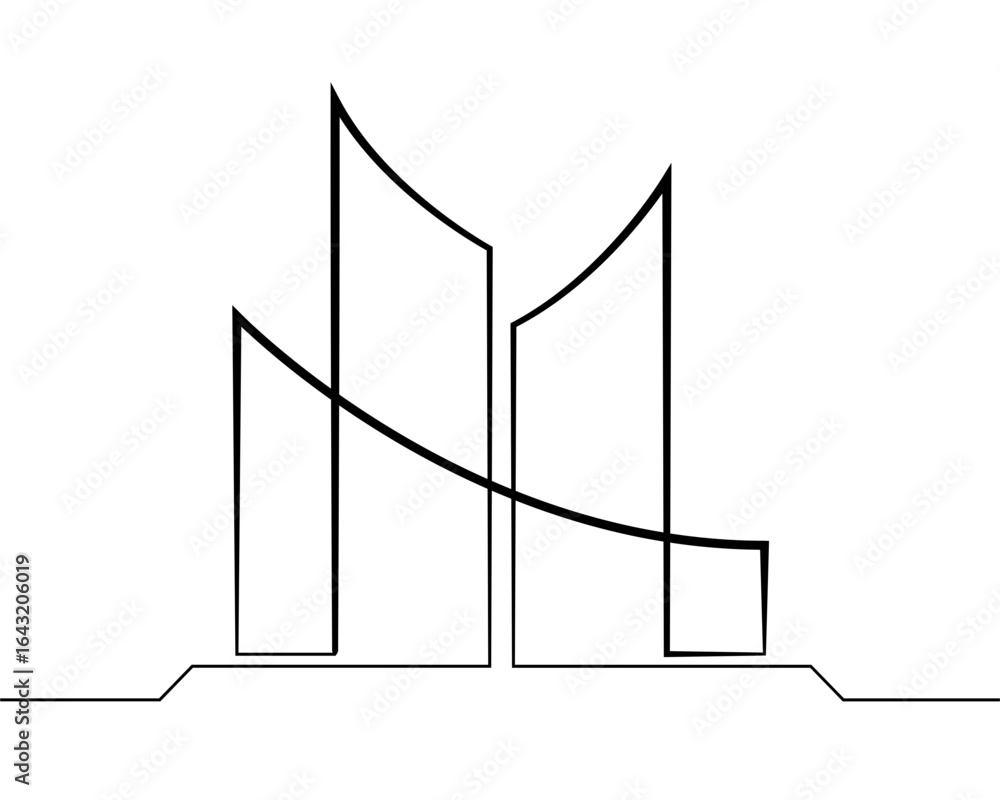 Poster continuous one line drawing modern building logo. linear design. house abstract symbol.one continuou