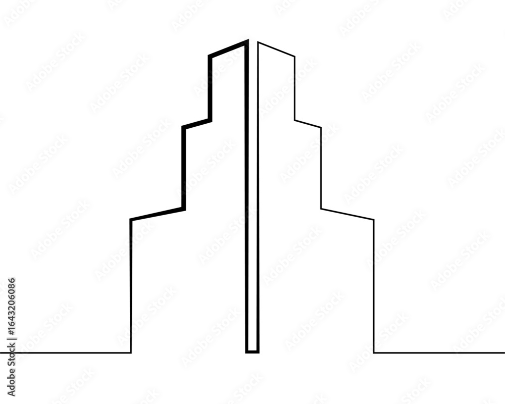 Poster continuous one line drawing modern building logo. linear design. house abstract symbol.one continuou
