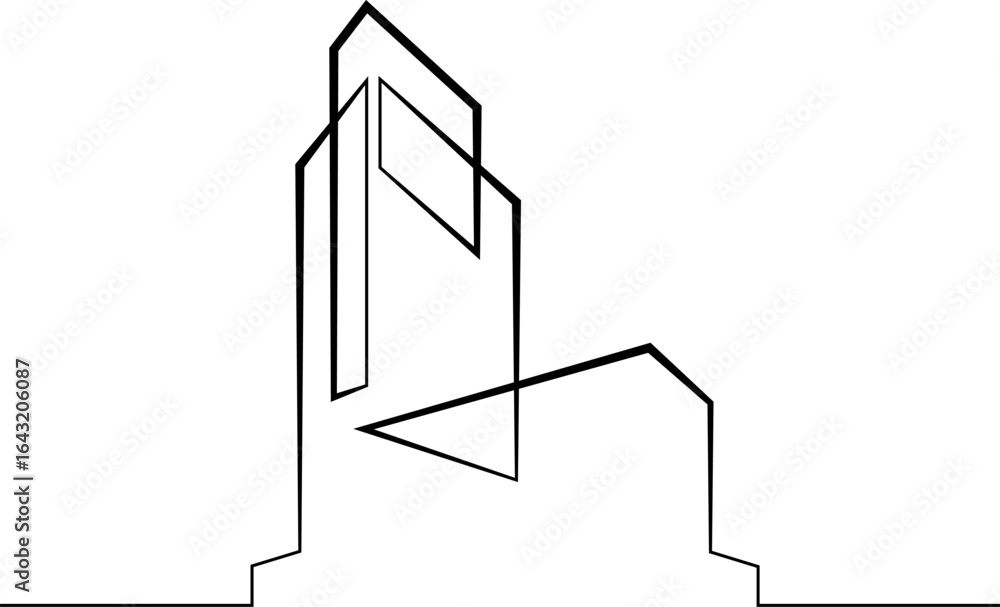 Poster continuous one line drawing modern building logo. linear design. house abstract symbol.one continuou